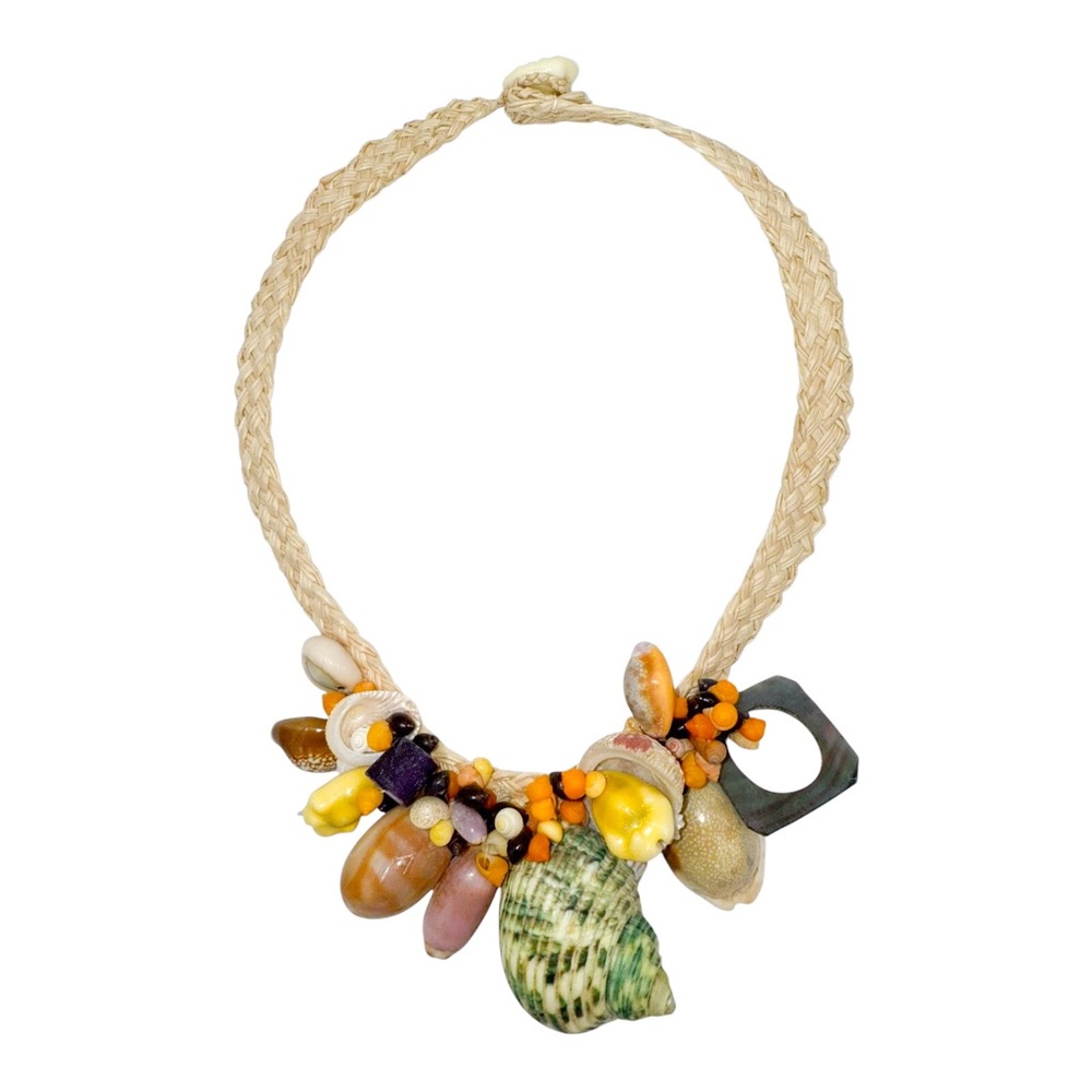 Vintage Colorful Seashell Bouquet on Woven Necklace